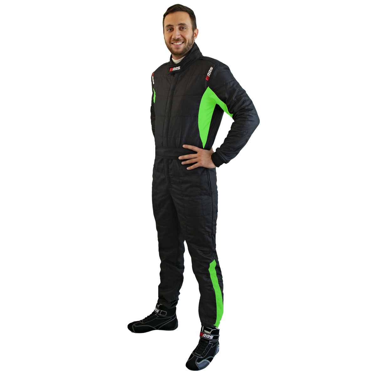RRS DIAMOND STAR RACE SUIT  BLACK AND GREEN FIA 8856-2018