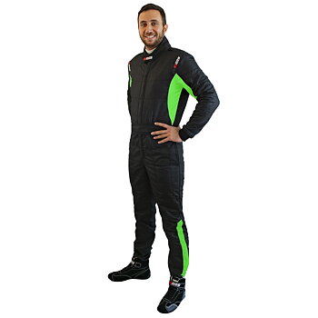 RRS DIAMOND STAR RACE SUIT  BLACK AND GREEN FIA 8856-2018