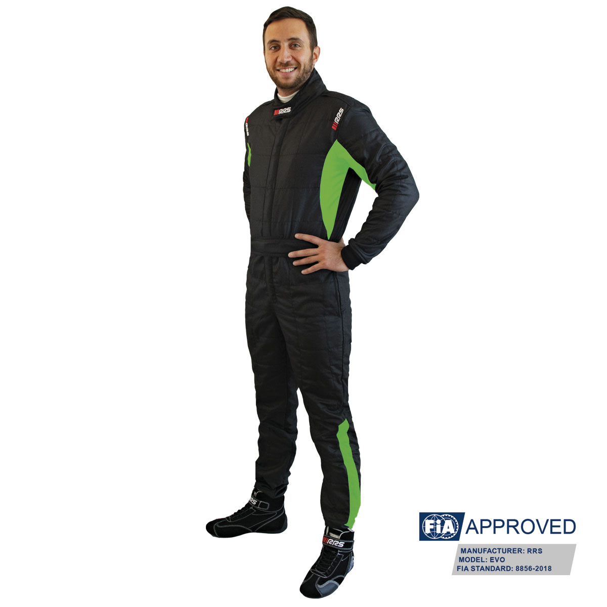 RRS DIAMOND STAR RACE SUIT  BLACK AND GREEN FIA 8856-2018 - 2