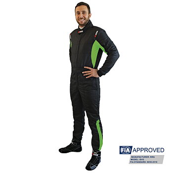 RRS DIAMOND STAR RACE SUIT  BLACK AND GREEN FIA 8856-2018