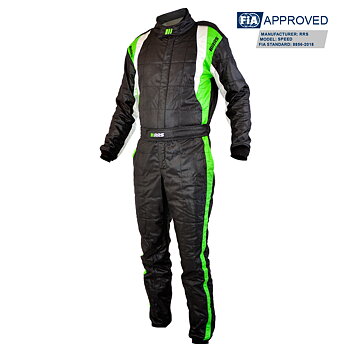 RRS SPEED RACE SUIT - BLACK AND GREEN - FIA 8856-2018