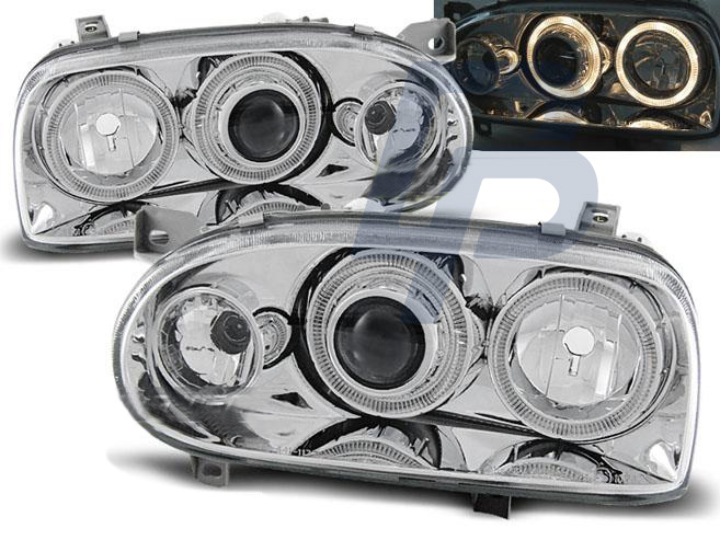HEADLIGHTS VW GOLF 3 09.91-08.97 ANGEL EYES CHROME - 2