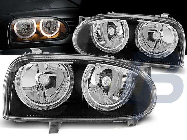 HEADLIGHTS VW GOLF 3 09.91-08.97 ANGEL EYES BLACK - 2