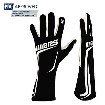 RRS GRIP 2 RACING GLOVES - BLACK LOGO WHITE - FIA 8856-2018