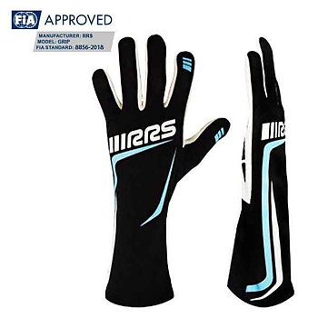 GRIP2 RACING GLOVES - BLACK LOGO LIGHT BLUE - FIA 8856-2018