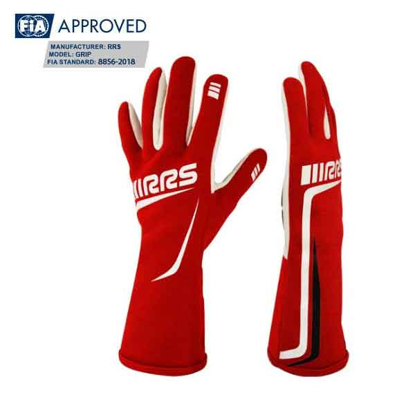RRS GRIP2 RACING GLOVES - RED LOGO WHITE - FIA 8856-2018 - 2
