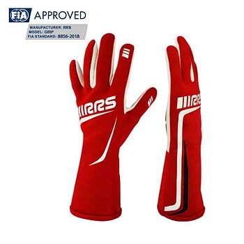 RRS GRIP2 RACING GLOVES - RED LOGO WHITE - FIA 8856-2018