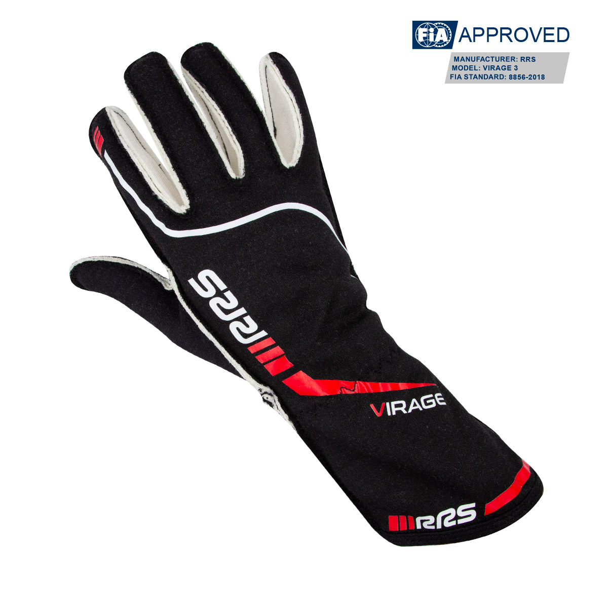 RACING GLOVES RRS VIRAGE 3 - BLACK LOGO RED - FIA 8856-2018 - 2