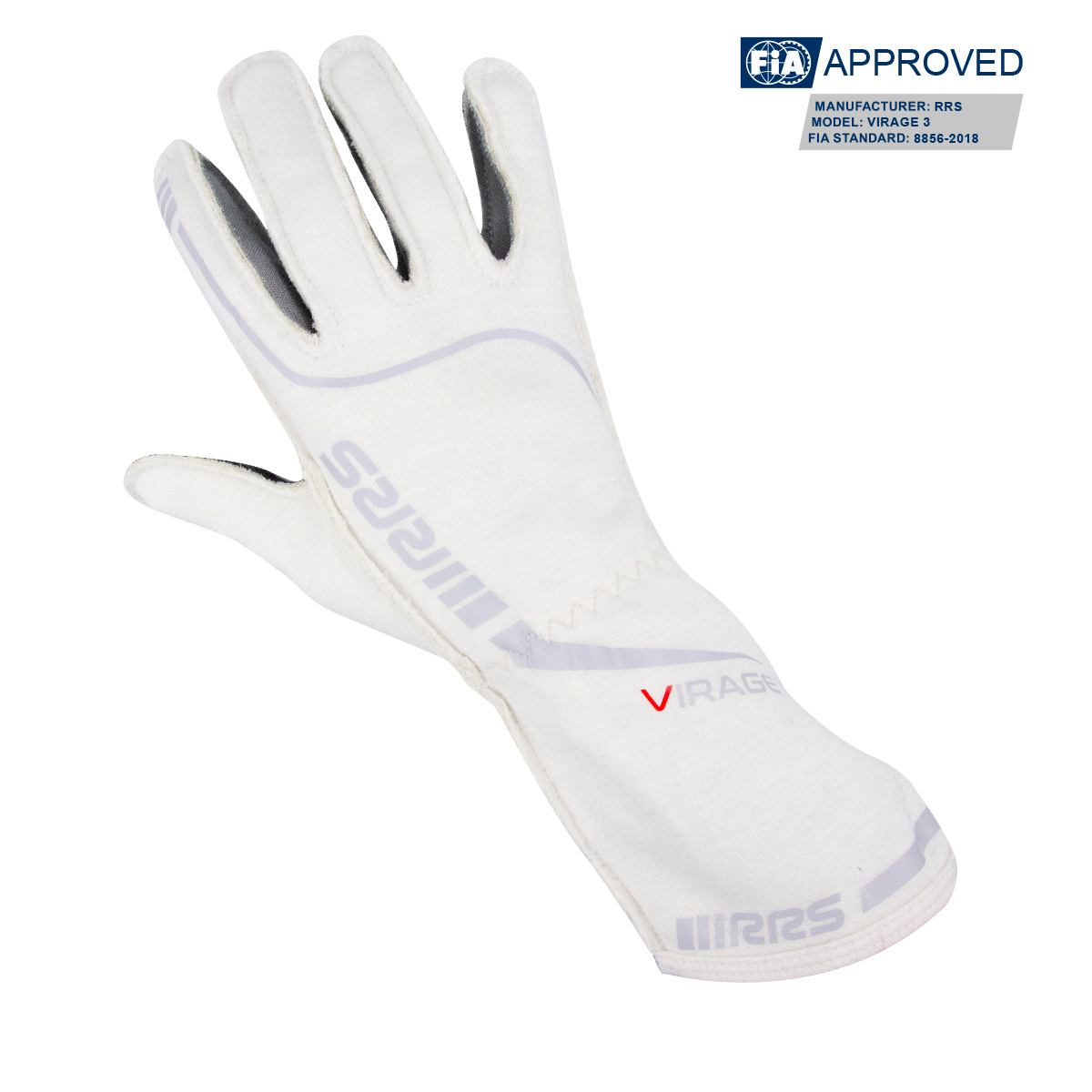 RACING GLOVES RRS VIRAGE 3 - WHITE LOGO GRAY - FIA 8856-2018 - 2