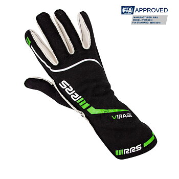 RACING GLOVES RRS VIRAGE 3 - BLACK LOGO GREEN - FIA 8856-2018