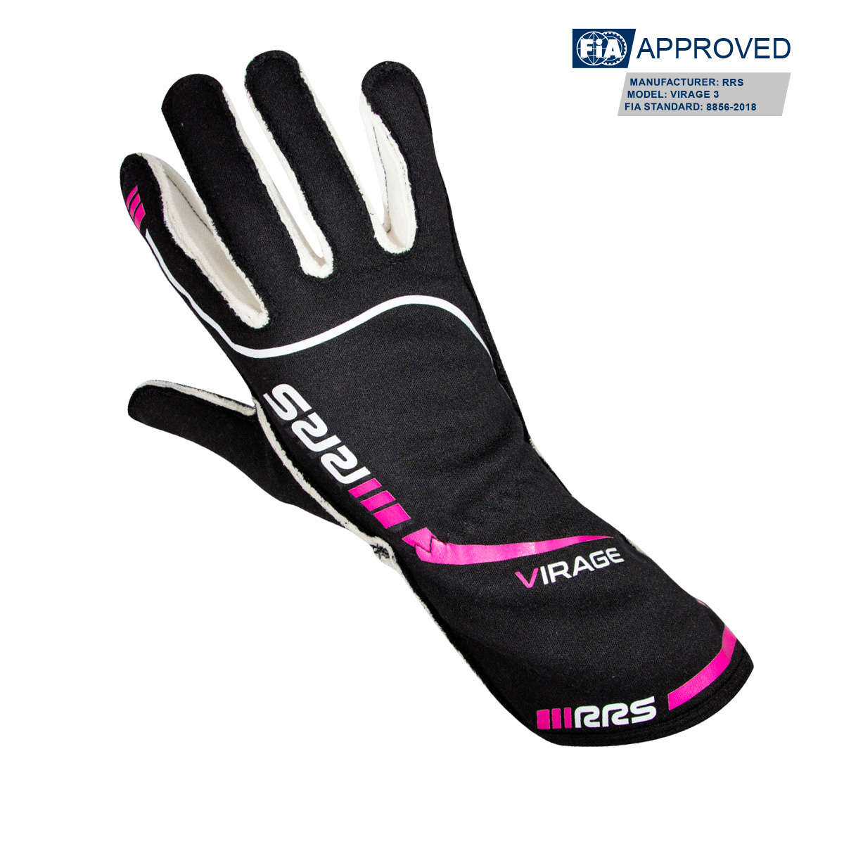 RACING GLOVES RRS VIRAGE 3 - BLACK LOGO PINK - FIA 8856-2018 - 2