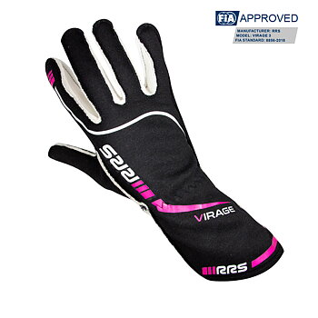 RACING GLOVES RRS VIRAGE 3 - BLACK LOGO PINK - FIA 8856-2018