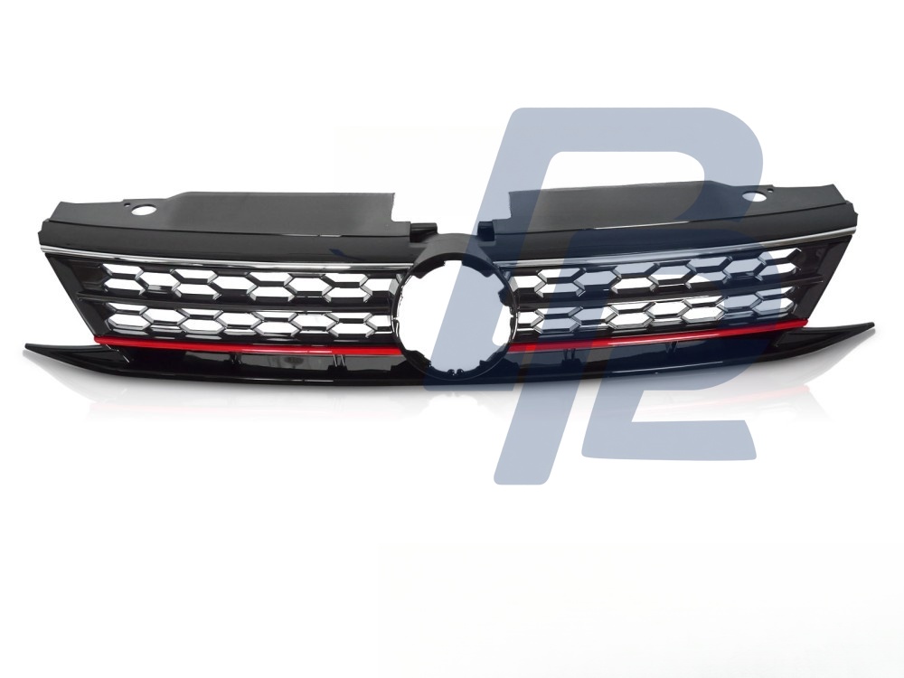Grille Sport Style Gloss Black with Red and Chrome Lines for VW Jetta VI 2014–2018 - 2