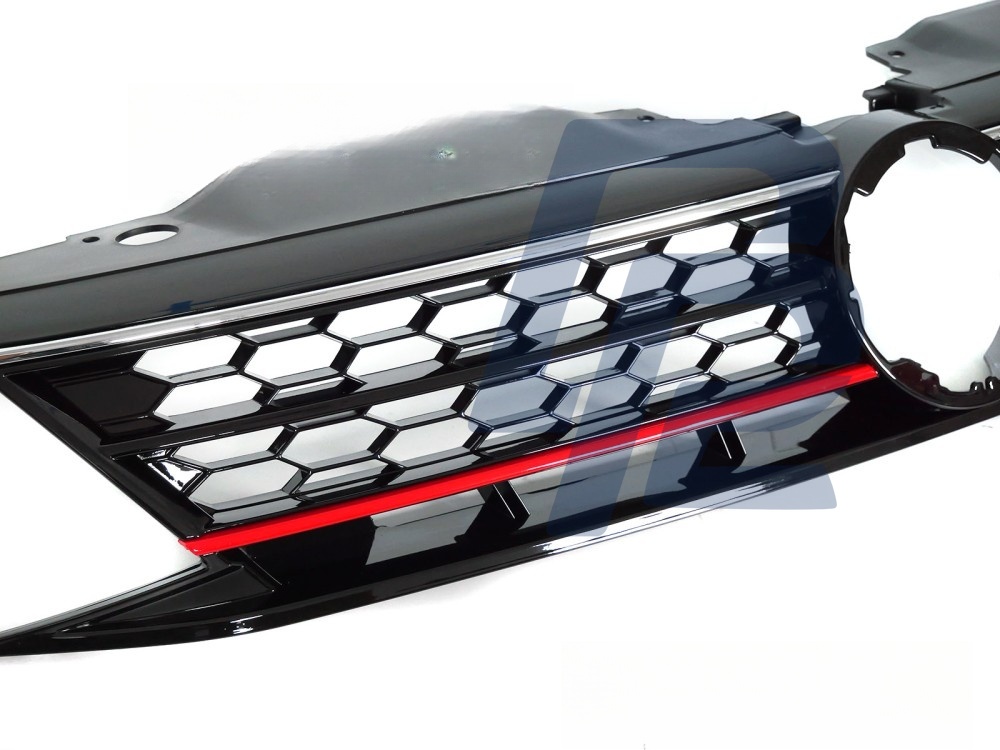 Grille Sport Style Gloss Black with Red and Chrome Lines for VW Jetta VI 2014–2018 - 3