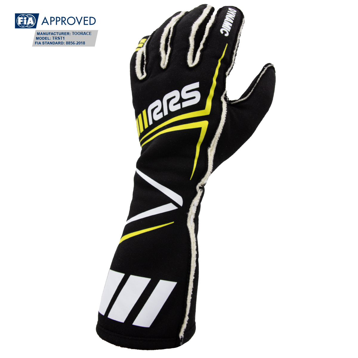 FIA RRS DYNAMIC 3 RACING GLOVES (EXTERNAL SEAMS) BLACK / YELLOW - FIA 8856-2018 - 2