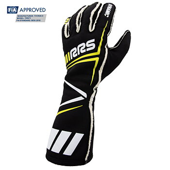 FIA RRS DYNAMIC 3 RACING GLOVES (EXTERNAL SEAMS) BLACK / YELLOW - FIA 8856-2018