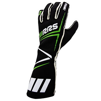 FIA RRS DYNAMIC 3 RACING GLOVES (EXTERNAL SEAMS) BLACK / GREEN - FIA 8856-2018