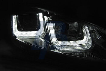 STRÅLKASTARE VW GOLF 6 08-12 U-TYPE SVARTA KROMADE LINE DRL