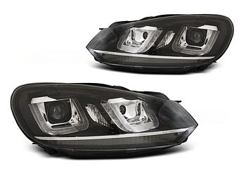 STRÅLKASTARE VW GOLF 6 08-12 U-TYPE SVARTA KROMADE LINE DRL