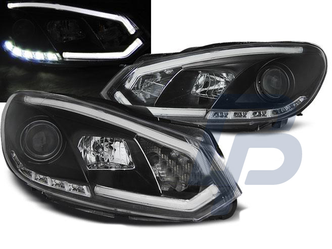 HEADLIGHTS VW GOLF 6 10.08-12  BLACK TUBE LIGHTS TRU DRL - 2
