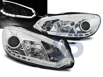 STRÅLKASTARE VW GOLF 6 10.08-12  KROMADE TUBE LIGHTS TRU DRL