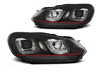 STRÅLKASTARE VW GOLF 6 08-12 U-TYPE SVARTA RED LINE DRL