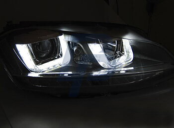 STRÅLKASTARE VW GOLF 7 11.12-  U-TYPE SVARTA DRL