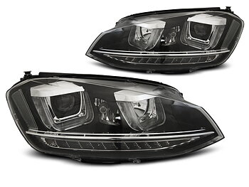 STRÅLKASTARE VW GOLF 7 11.12-  U-TYPE SVARTA DRL