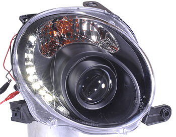 FIAT 500 07+ HEADLIGHTS SET BLACK