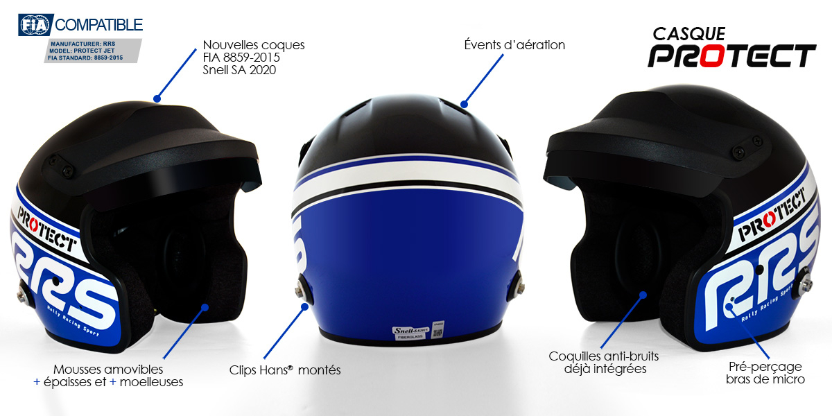 OPEN FACE HELMET FIA 8859-2015 SNELL SA2020 BLUE + HANS® PACK - 5