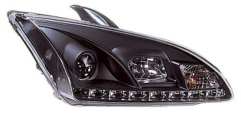 FORD FOCUS MK2 05-08 STRÅLKASTARE SET DRL SVARTA