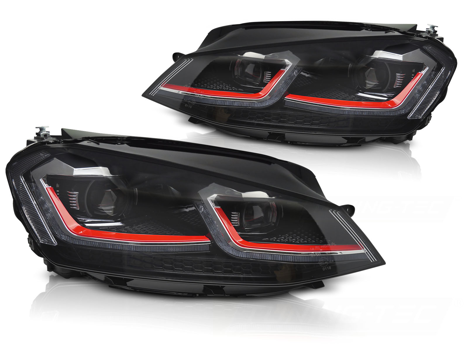 STRÅLKASTARE RÖD SEKVENTIELL LED DRL TILL VW GOLF VII 2013-2017