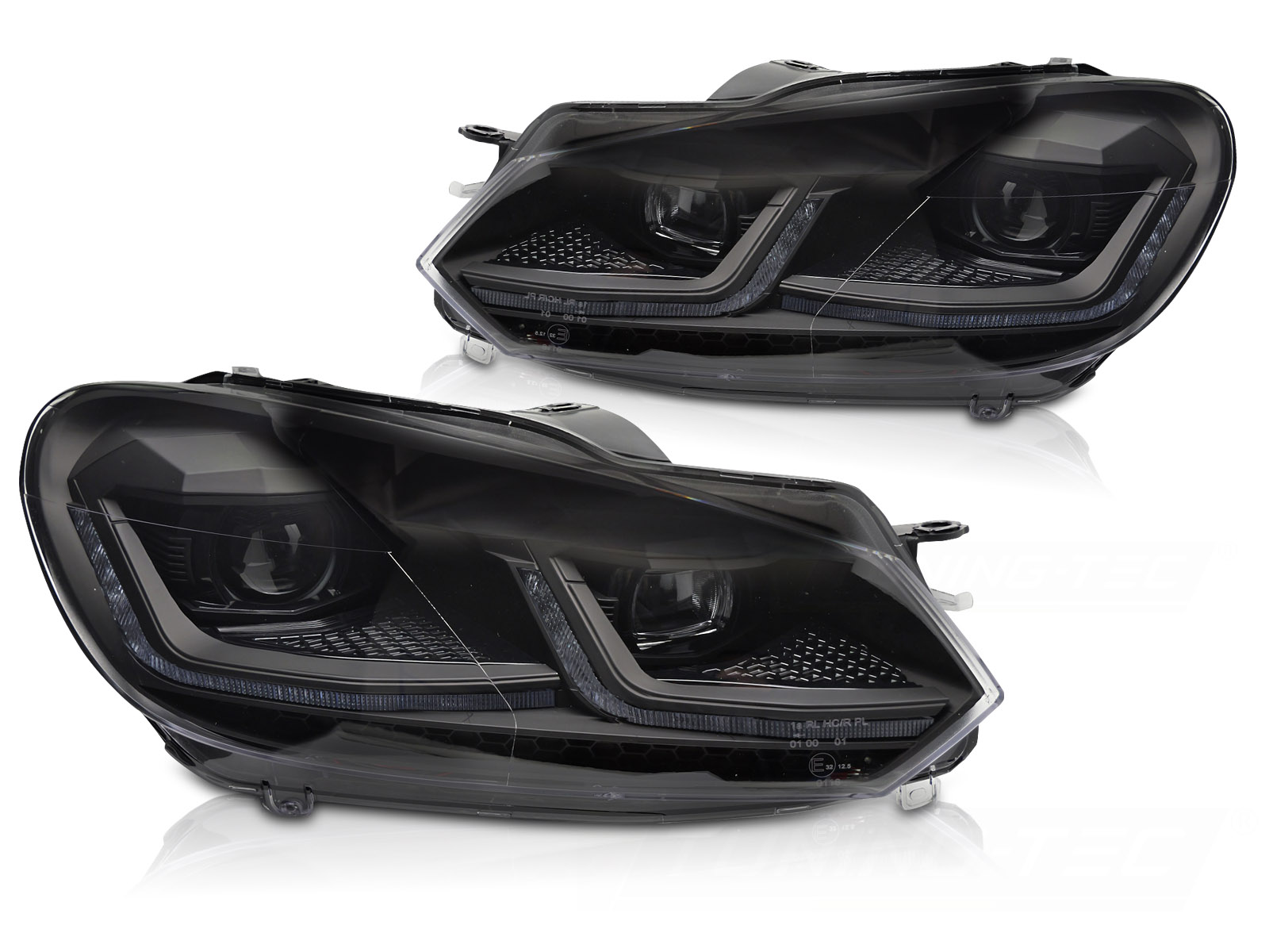 STRÅLKASTARE SVART SEKVENTIELL LED DRL TILL VW GOLF VI 2008-2012