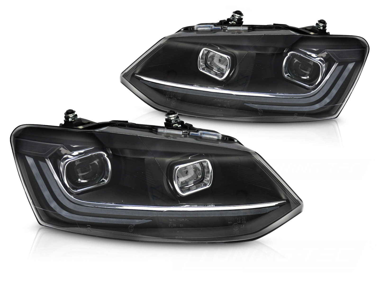STRÅLKASTARE SILVER SEKVENTIELL LED DRL TILL VW POLO V 6R 2009-2017