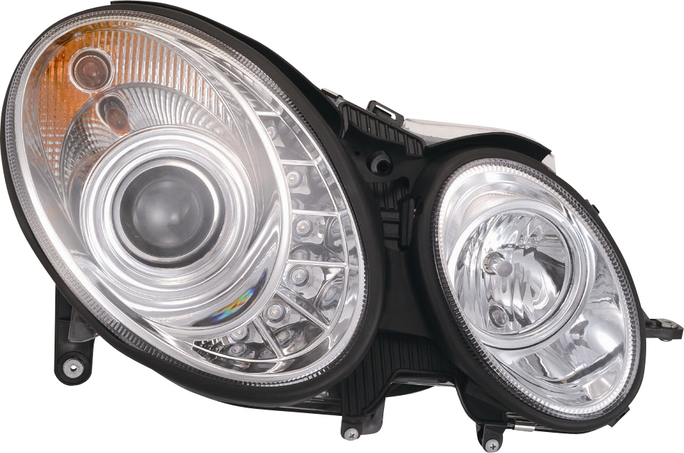 MERCEDES E-CLASS W211 06-09 STRÅLKASTARE SET DRL KLARA