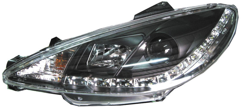 PEUGEOT 206 GTI 98+ HEADLIGHTS SET DRL BLACK