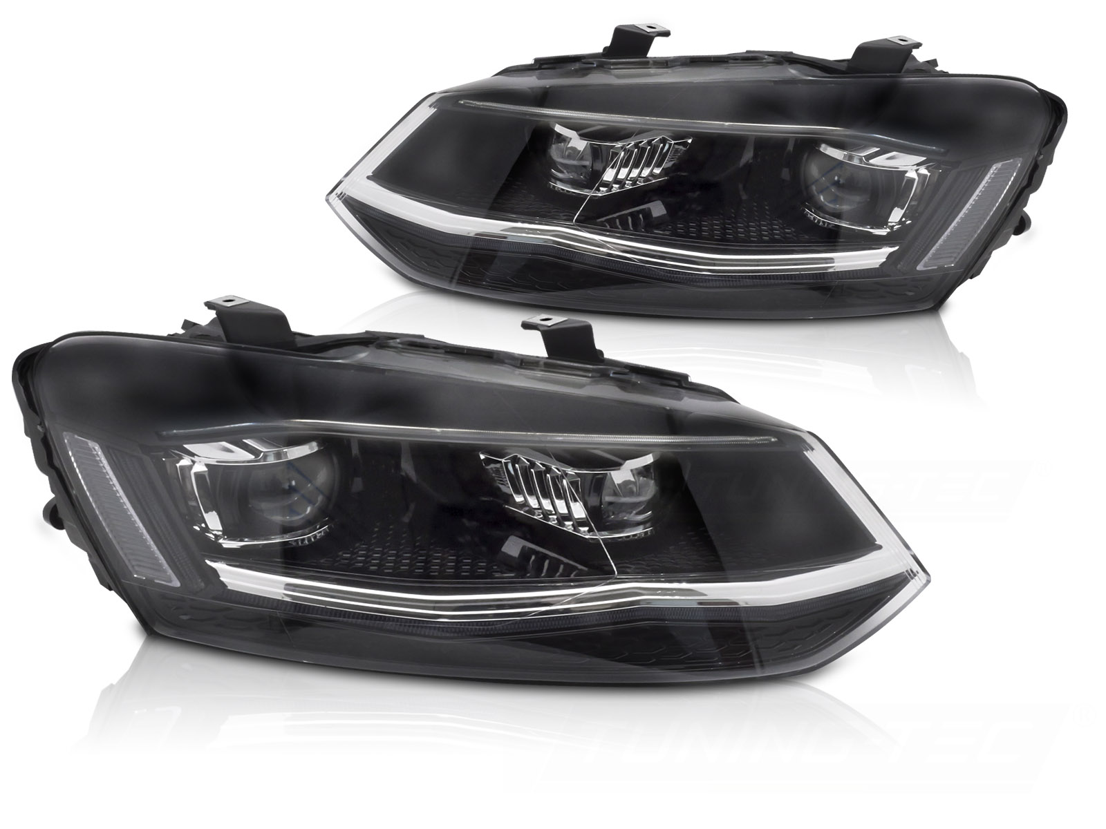 STRÅLKASTARE LED SILVER DRL SEQ TILL VW POLO 6R 2009-2017