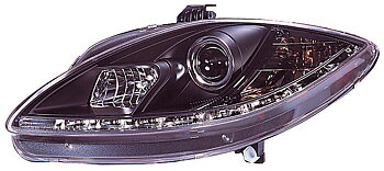 SEAT LEON 1P 09-12 HEADLIGHTS SET DRL BLACK