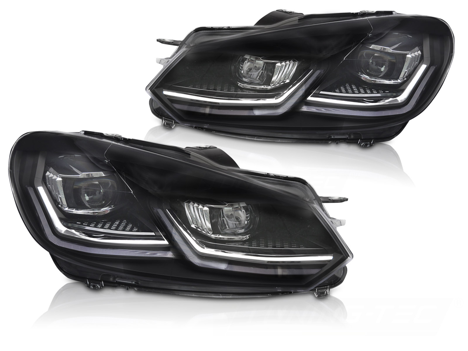 STRÅLKASTARE FULL LED SILVER DRL SEQ TILL VW GOLF 6 2008-2012