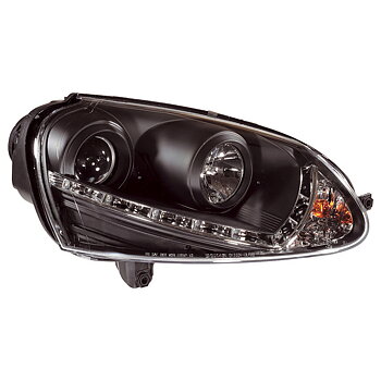 VW GOLF 5 STRÅLKASTARE SET DRL SVARTA (ELEKTRISKA)
