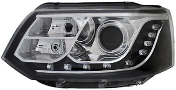 VW TRANSPORTER T5 FACELIFT 10+ HEADLIGHTS SET DRL BLACK