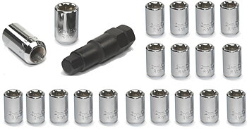 LIGHTWEIGHT WHEEL LUG NUTS CHROME HEX M12X1.25 +KEY