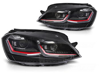 LED-STRÅLKASTARE RÖD SEQ DRL TILL VW GOLF VII 2013-2017