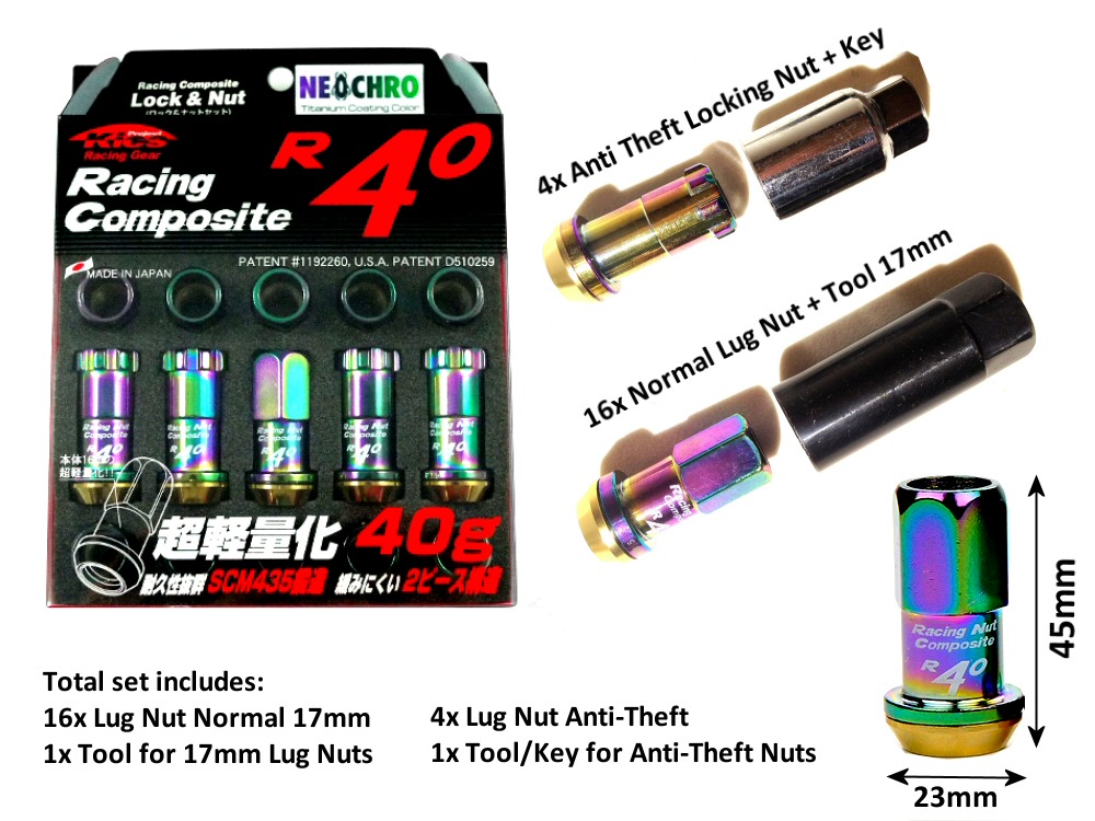 20X PROJECT KICS R40 STYLE OPEN ENDED LUG NUTS NEOCHROME M12X1.25