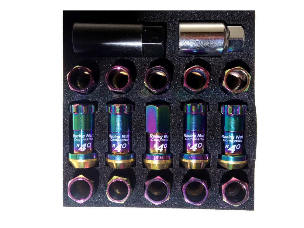20X PROJECT KICS R40 STYLE OPEN ENDED LUG NUTS NEOCHROME M12X1.25 - 6