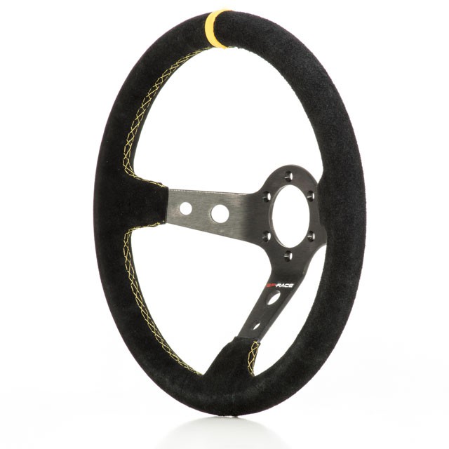 GP-RACE STEERING WHEEL CONDOR SUEDE BLACK/YELLOW 350MM/ 95MM - 3