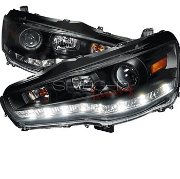 MITSUBISHI LANCER/EVO 08-15 BLACK PROJECTOR HEADLIGHTS + LED