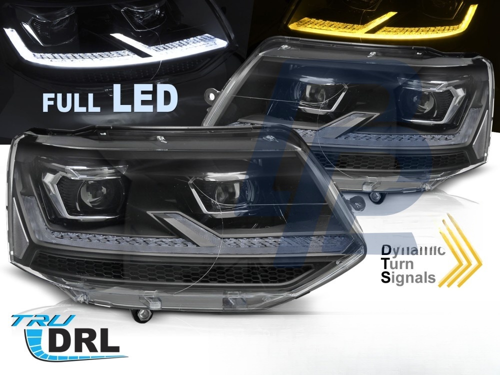Headlights Full LED Black/Chrome Sequential DRL for VW T5.1 2010–2015 - 7