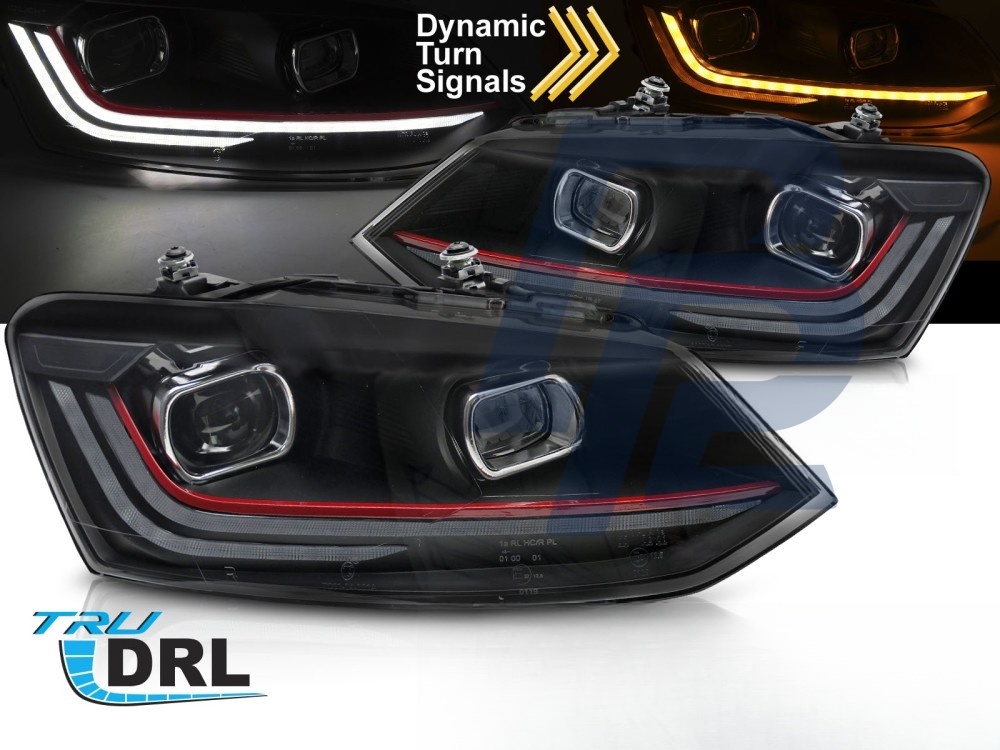 Headlights Red LED Sequential DRL for VW Polo V 6R 2009–2017 - 2