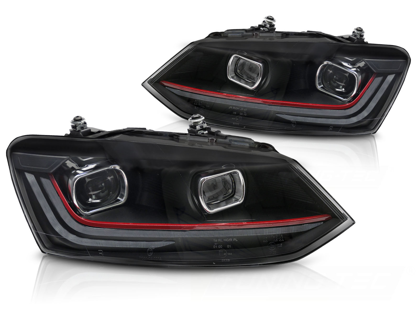 STRÅLKASTARE RÖD SEKVENTIELL LED DRL TILL VW POLO V 6R 2009-2017